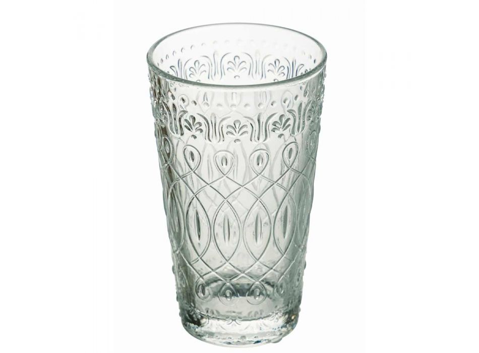 12 zdobionych przezroczystych szklanych szklanek do napojów - marokobowy