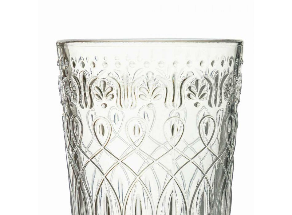 12 zdobionych przezroczystych szklanych szklanek do napojów - marokobowy Viadurini