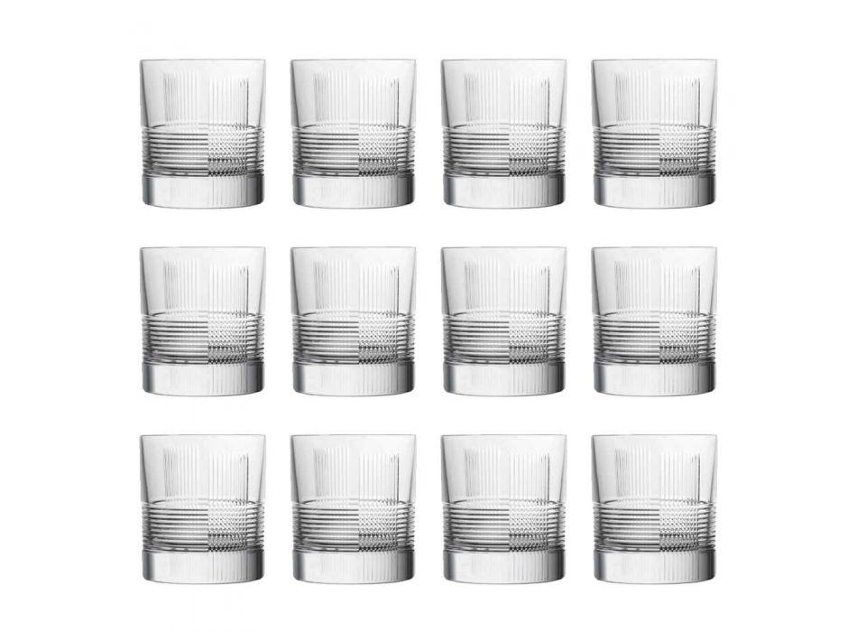 12 szklanek do wody lub whisky w stylu vintage z ozdobnego kryształu - dotykowy