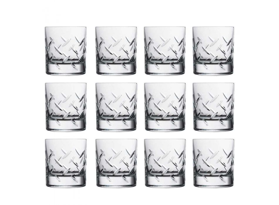 12 szklanek do whisky lub wody z ekokryształu z nowoczesnymi dekoracjami - arytmia Viadurini