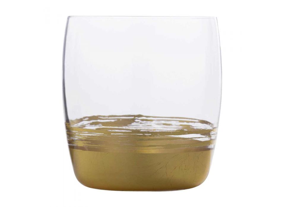 12 niskich szklanek do wody ze złotymi, platynowymi lub brązowymi liśćmi - Soffio Viadurini
