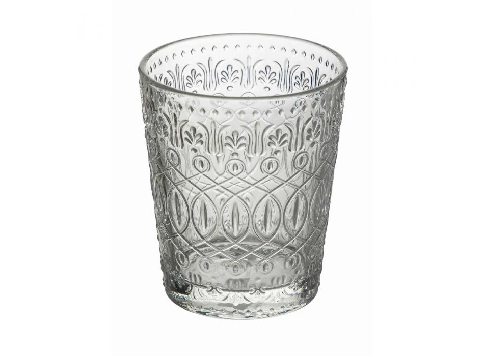 12 szklanek do wody w dekorowanym przezroczystym szkle - marokobowy Viadurini