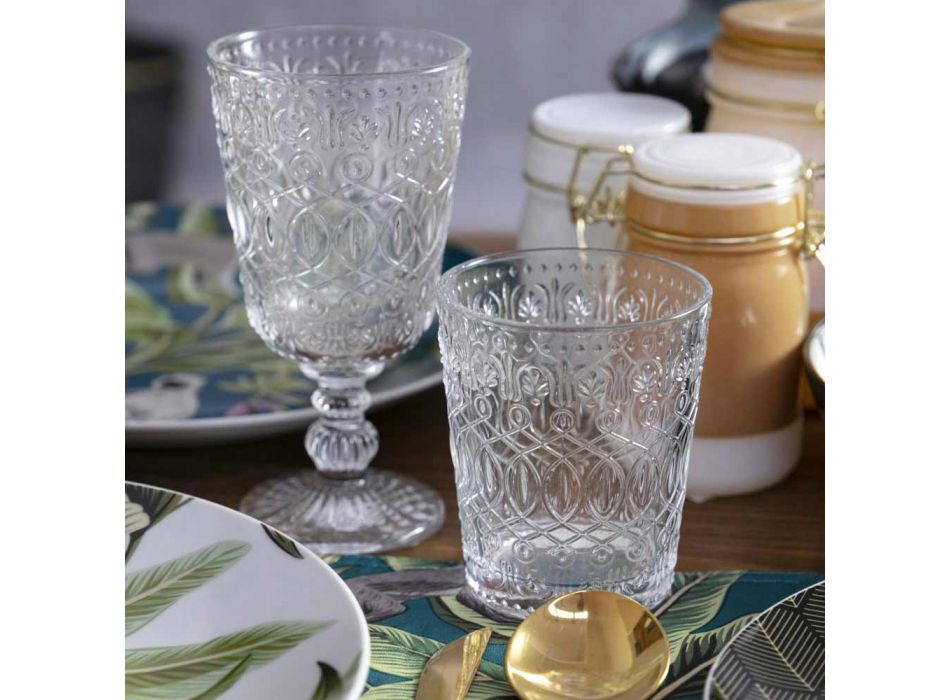 12 szklanek do wody w dekorowanym przezroczystym szkle - marokobowy Viadurini
