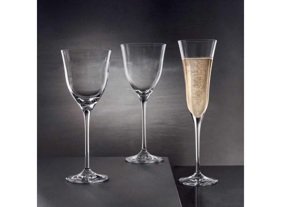 12 kieliszków do białego wina w ekologicznym kryształowym minimalnym luksusowym stylu - gładkie Viadurini