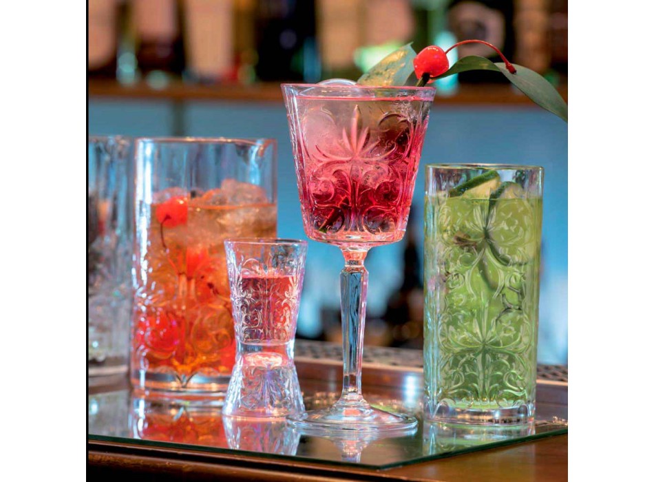 12 szklanek do wody, napojów lub koktajli w dekorowanym Eco Crystal - Destino Viadurini