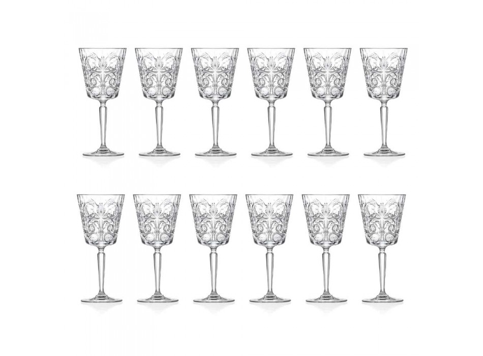 12 szklanek do wody, napojów lub koktajli w dekorowanym Eco Crystal - Destino Viadurini