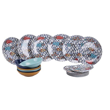 18 talerzy porcelanowych i kamionkowych z kolorowymi dekoracjami rybnymi - Morgen Viadurini