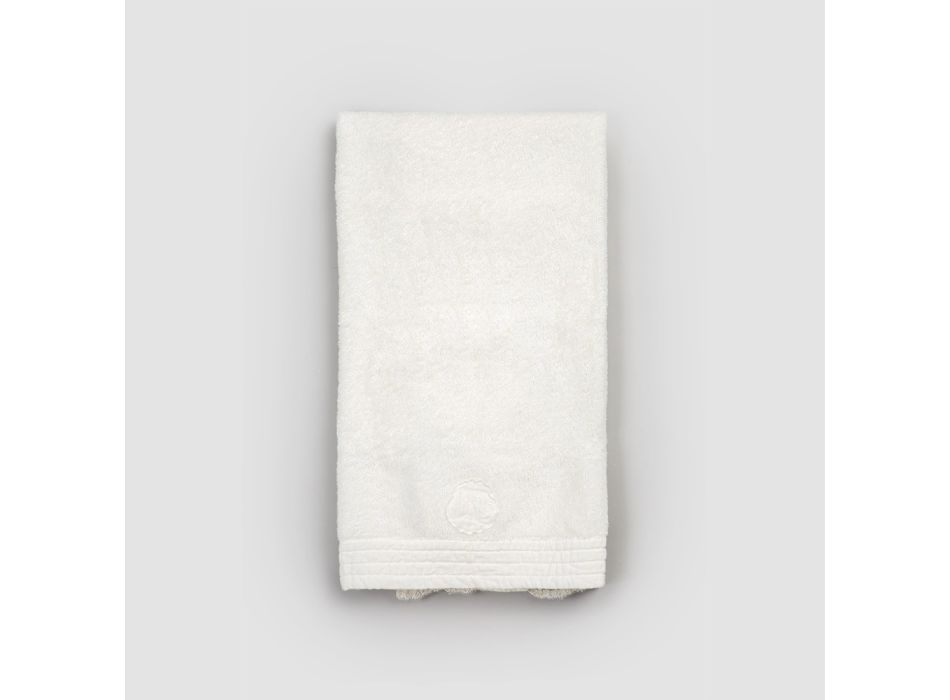 2 bawełniane ręczniki frotte z brzegiem z mieszanki koronki i lnu - Ginova Viadurini