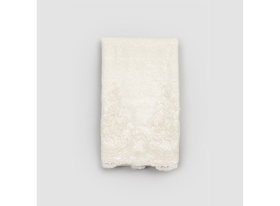 2 ręczniki dla gości z bawełnianej froty i lnu z dodatkiem koronki - Ginova Viadurini