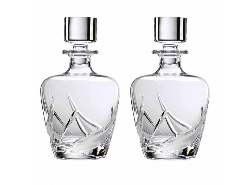 2 kryształowe butelki whisky z luksusowo zdobionym wieczkiem - Advent Viadurini