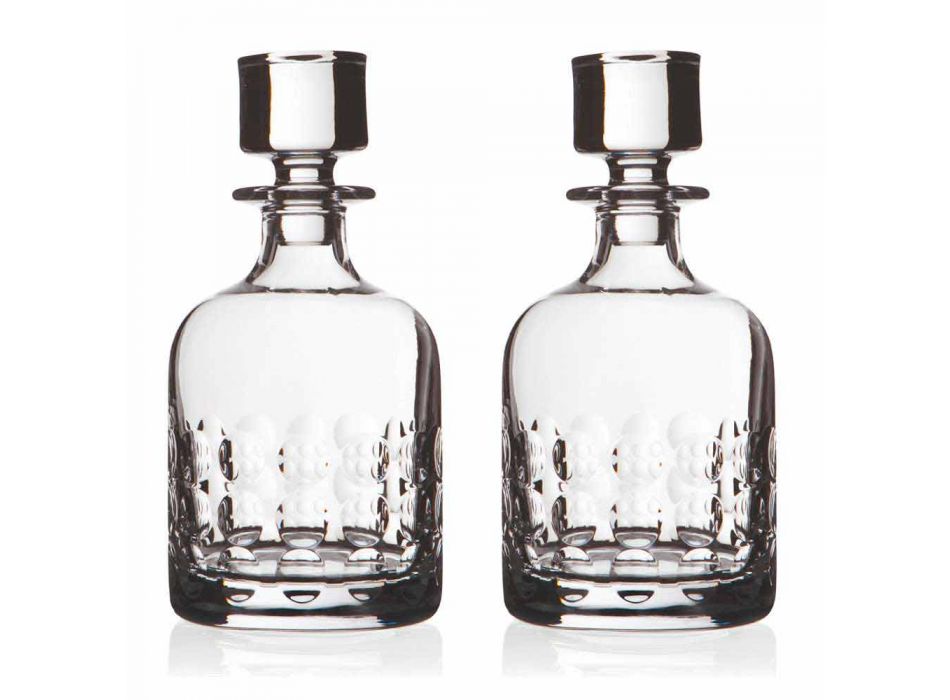 2 butelki na whisky w ekologicznym krysztale ozdobionym kapslem - titanioball Viadurini