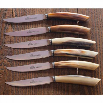 2 noże do steków z rękojeścią z rogu wołowego lub drewna Made in Italy - Marino