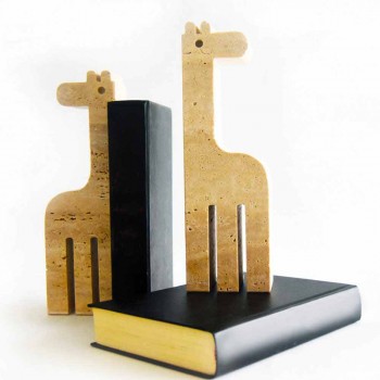 2 podpórki do książek z trawertynu w kształcie żyrafy Made in Italy - Morra