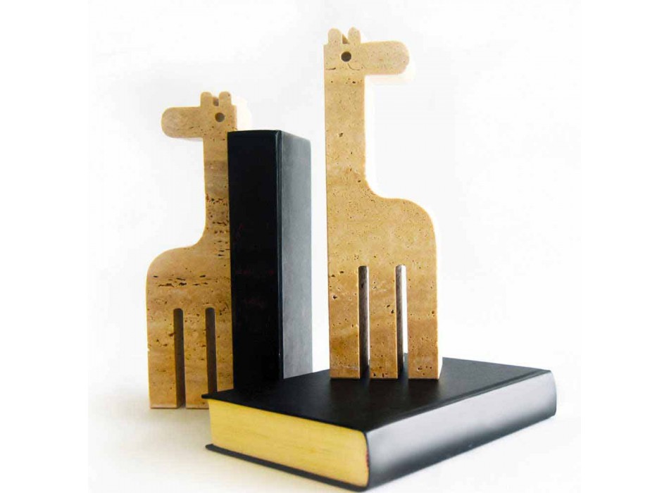 2 podpórki do książek z trawertynu w kształcie żyrafy Made in Italy - Morra Viadurini