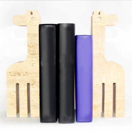 2 podpórki do książek z trawertynu w kształcie żyrafy Made in Italy - Morra Viadurini