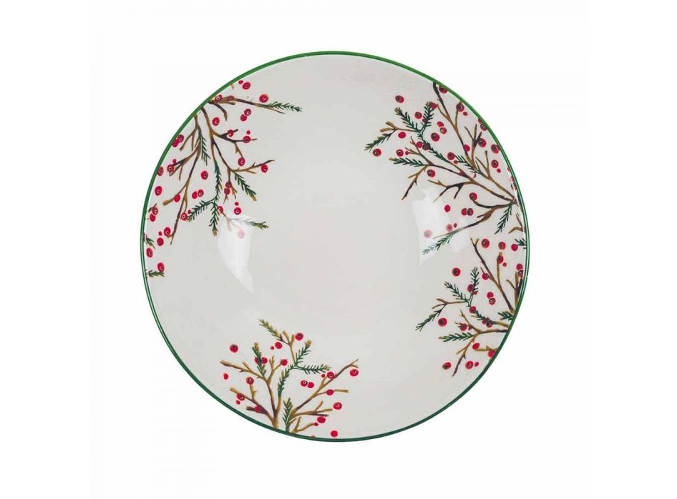 2 miski sałatkowe z dekoracjami świątecznymi na porcelanowych talerzach - Miotła rzeźnika Viadurini