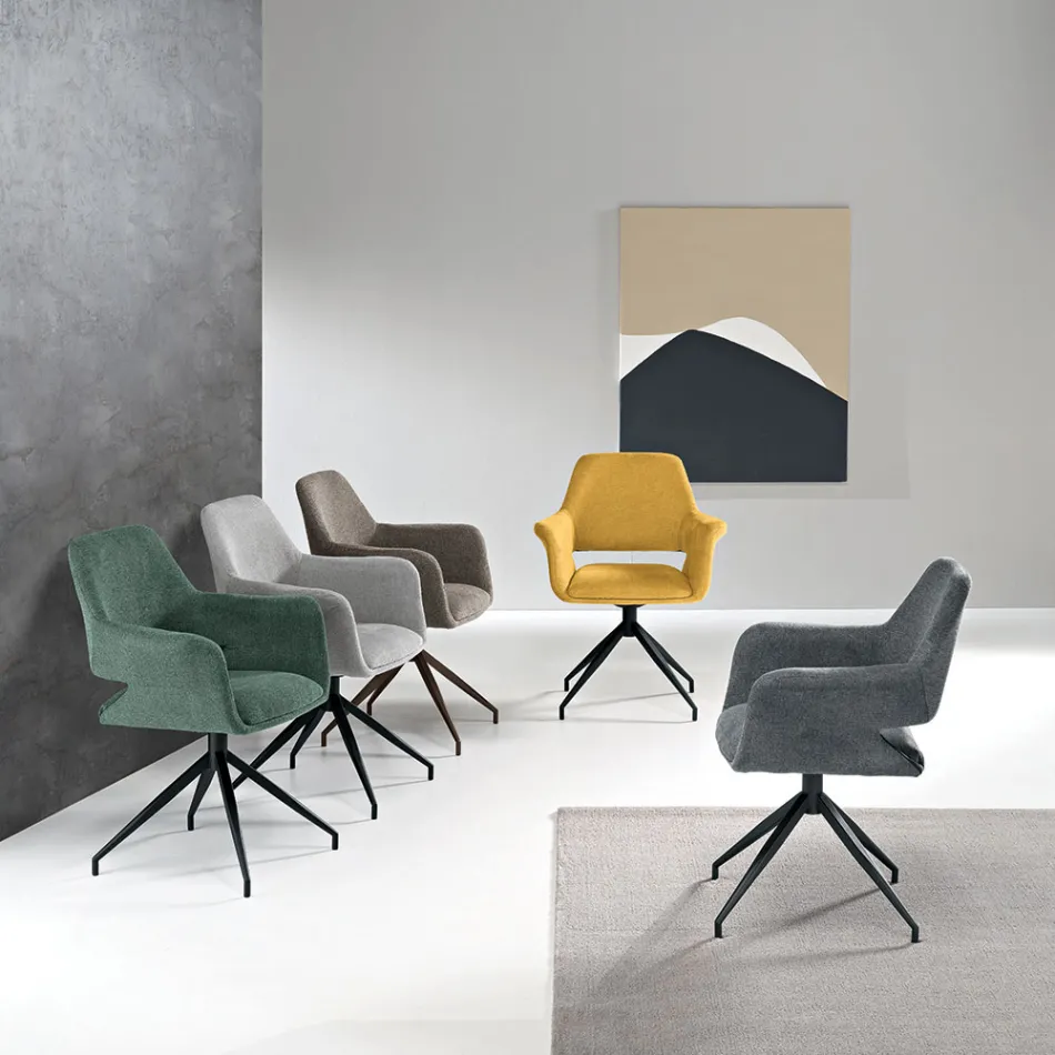 2 fotele obrotowe 180° z tapicerką materiałową i metalową ramą - Ivana Viadurini