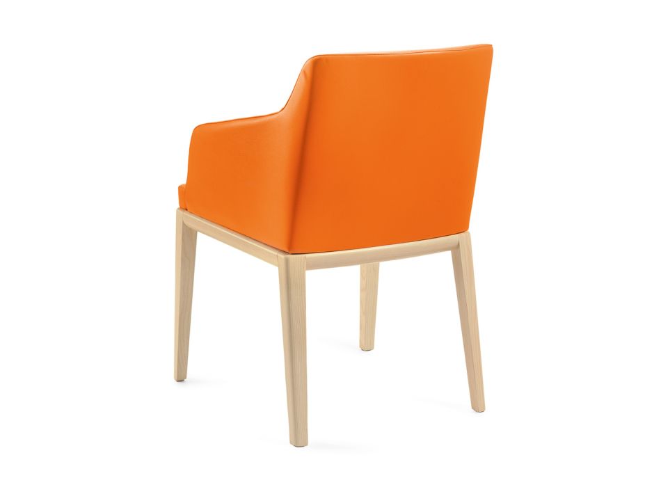 2 fotele z pomarańczowej sztucznej skóry i jesionowych nóg Made in Italy - lustro Viadurini
