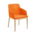 2 fotele z pomarańczowej sztucznej skóry i jesionowych nóg Made in Italy - lustro