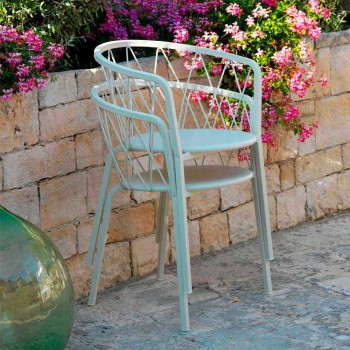 2 fotele ogrodowe z malowanego metalu do układania w stosy Made in Italy - Adia