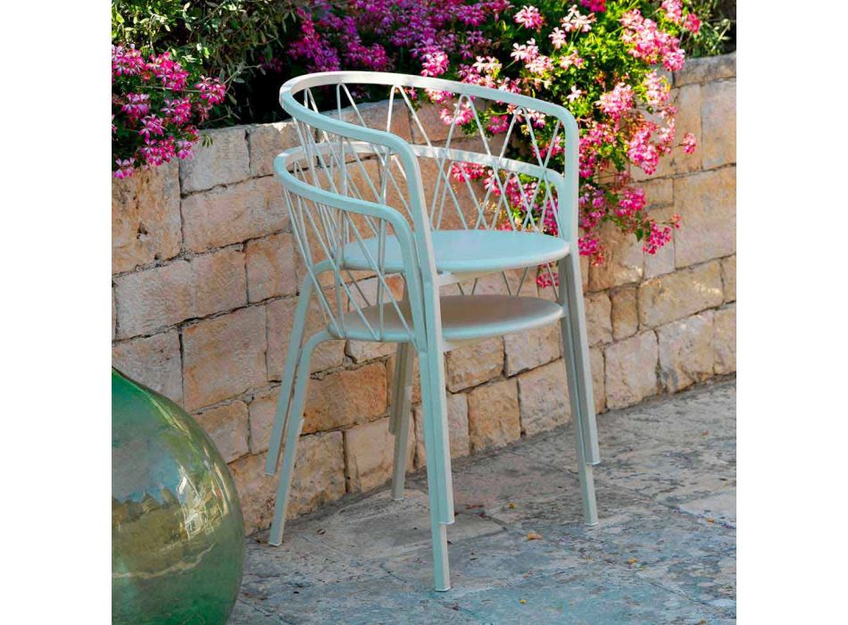 2 fotele ogrodowe z malowanego metalu do układania w stosy Made in Italy - Adia Viadurini