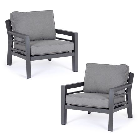 2 fotele ogrodowe z poduszkami siedziskowymi z aluminium i tkaniny – Point Viadurini