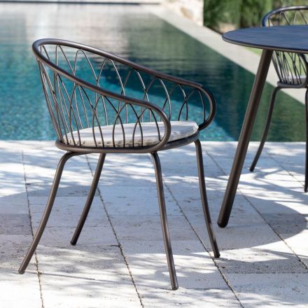 2 krzesła ogrodowe z możliwością sztaplowania, wykonane z metalu i poduszki, wyprodukowane we Włoszech - Fontana Viadurini