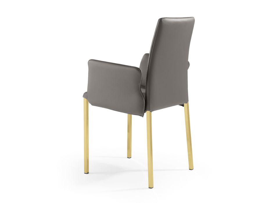 2 krzesła z podłokietnikami ze skóry w kolorze antracytowym i złotej stali Made in Italy - Cadente Viadurini