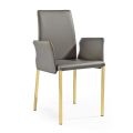 2 krzesła z podłokietnikami ze skóry w kolorze antracytowym i złotej stali Made in Italy - Cadente