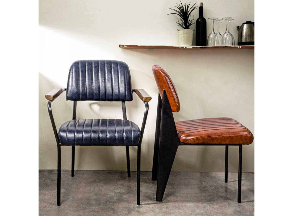 2 krzesła z podłokietnikami z imitacji skóry ekologicznej Vintage Effect Homemotion - Clare Viadurini