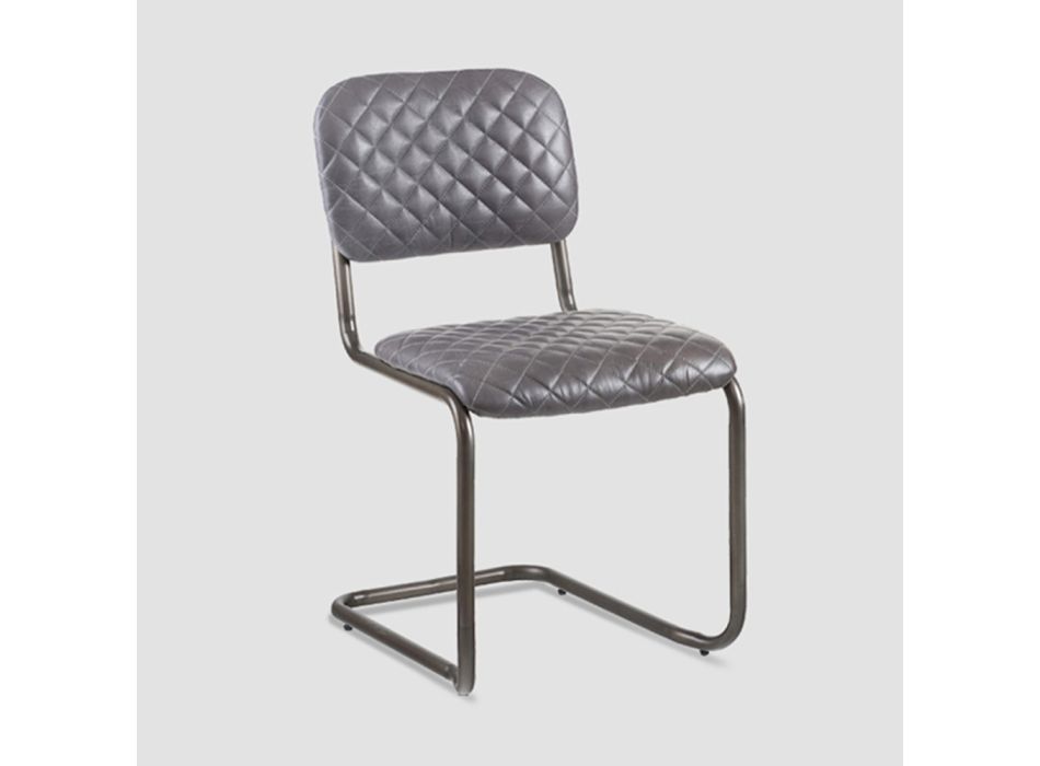 2 krzesła z opcjonalnymi podłokietnikami z prawdziwej skóry i metalowej konstrukcji - teczka Viadurini