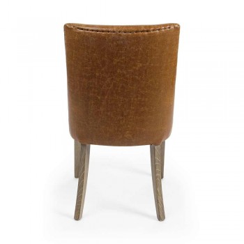 2 designerskie krzesła z brązowej skóry ekologicznej i drewna dębowego Homemotion - Gallia
