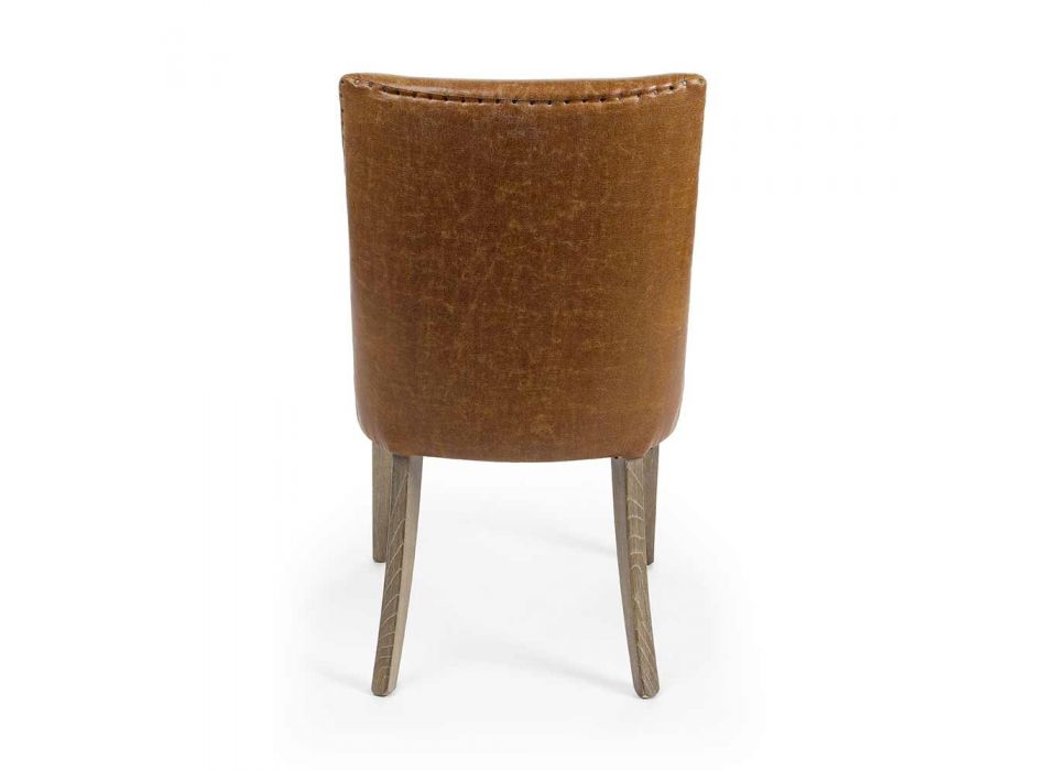 2 designerskie krzesła z brązowej skóry ekologicznej i drewna dębowego Homemotion - Gallia