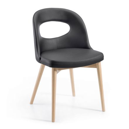 2 krzesła z czarnej sztucznej skóry i jesionowych nóg Made in Italy - Cupcake Viadurini