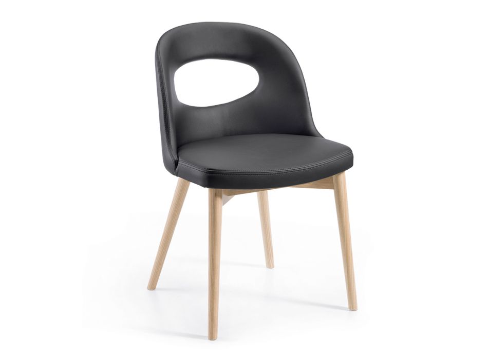 2 krzesła z czarnej sztucznej skóry i jesionowych nóg Made in Italy - Cupcake Viadurini