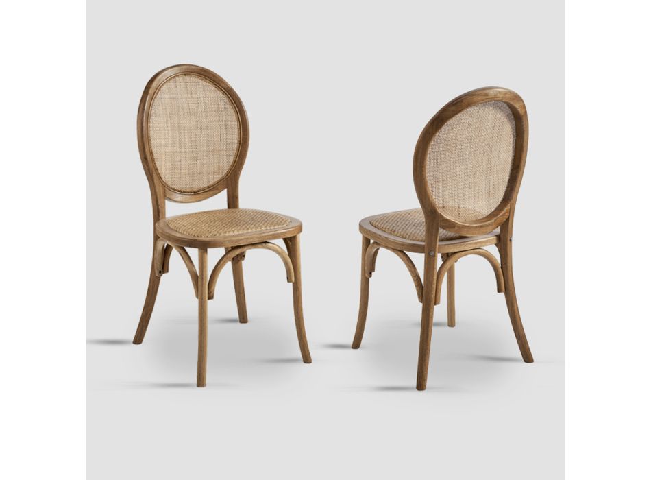 2 drewniane krzesła z plecionym siedziskiem i oparciem w puszkach - karton Viadurini