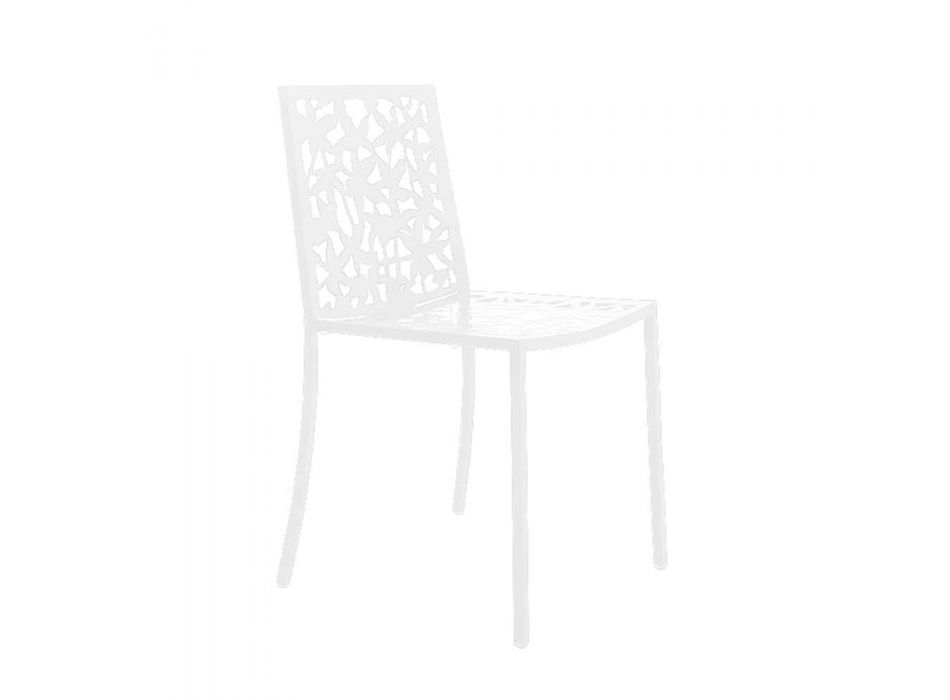 2 nowoczesne, rzeźbione laserowo krzesła z białego metalu - Patatix