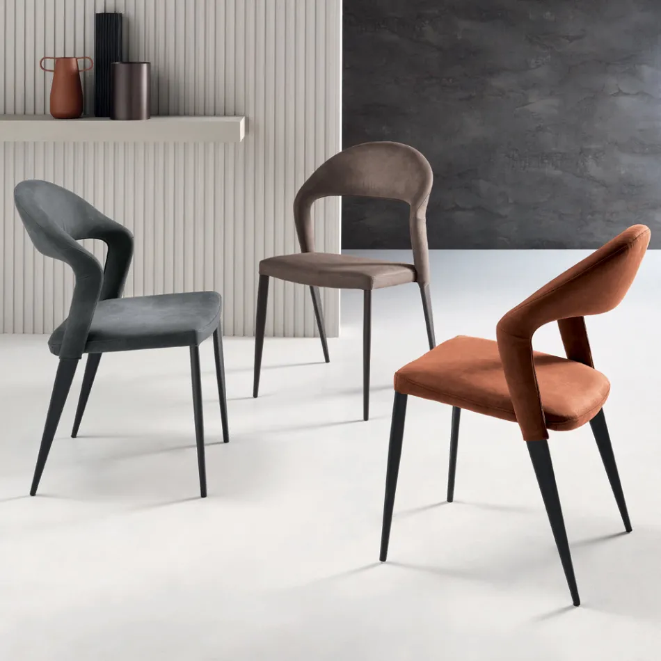 2 krzesła tapicerowane kolorową skórą ekologiczną i malowaną metalową podstawą - Boccaccio Viadurini