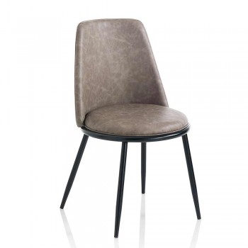 2 nowoczesne krzesła do jadalni ze sztucznej skóry i matowego czarnego metalu - Frizzi