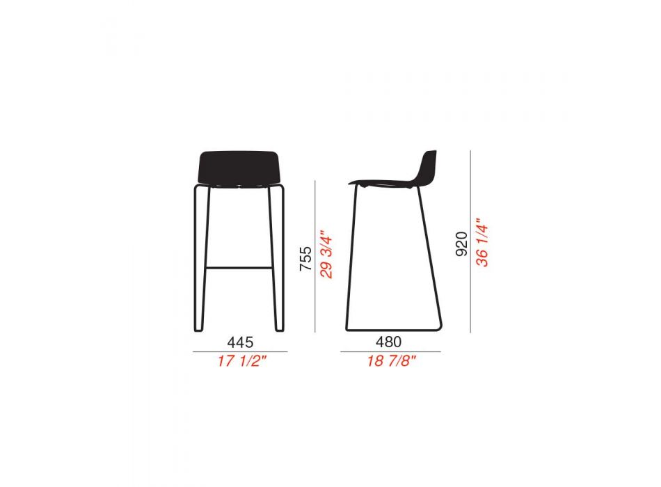 2 wysokie stołki z metalu i polipropylenu Made in Italy - Chrissie