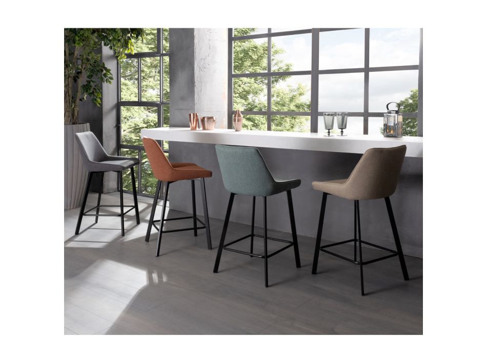 2 stołki do salonu wykonane z siedziska z tkaniny i metalowych nóg - Negroni Viadurini