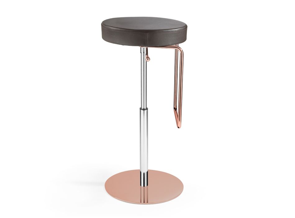 2 stołki z czarnej skóry i konstrukcji stalowej w kolorze różowego złota Made in Italy - Laser Viadurini