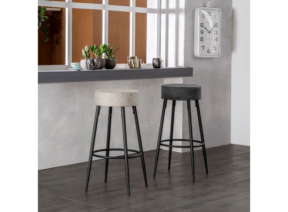 2 stołki wykonane z siedziska z mikrofibry i metalowej konstrukcji - Ronik Viadurini