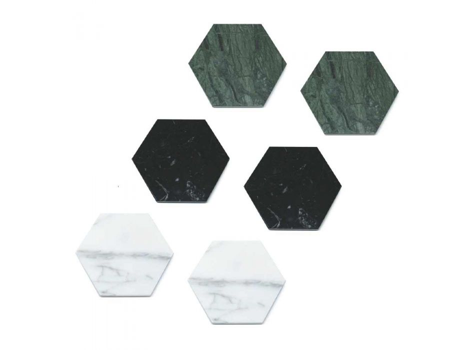 2 sześciokątne podstawki z białego, czarnego lub zielonego marmuru Made in Italy - Paulo Viadurini