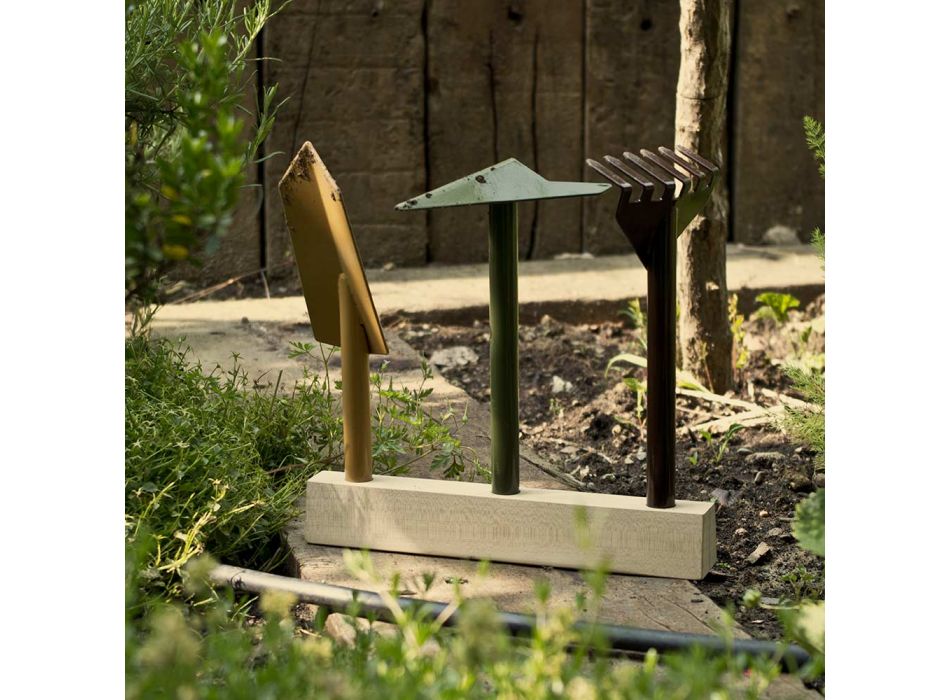 3 metalowe narzędzia ogrodnicze z drewnianą podstawą Made in Italy - Garden
