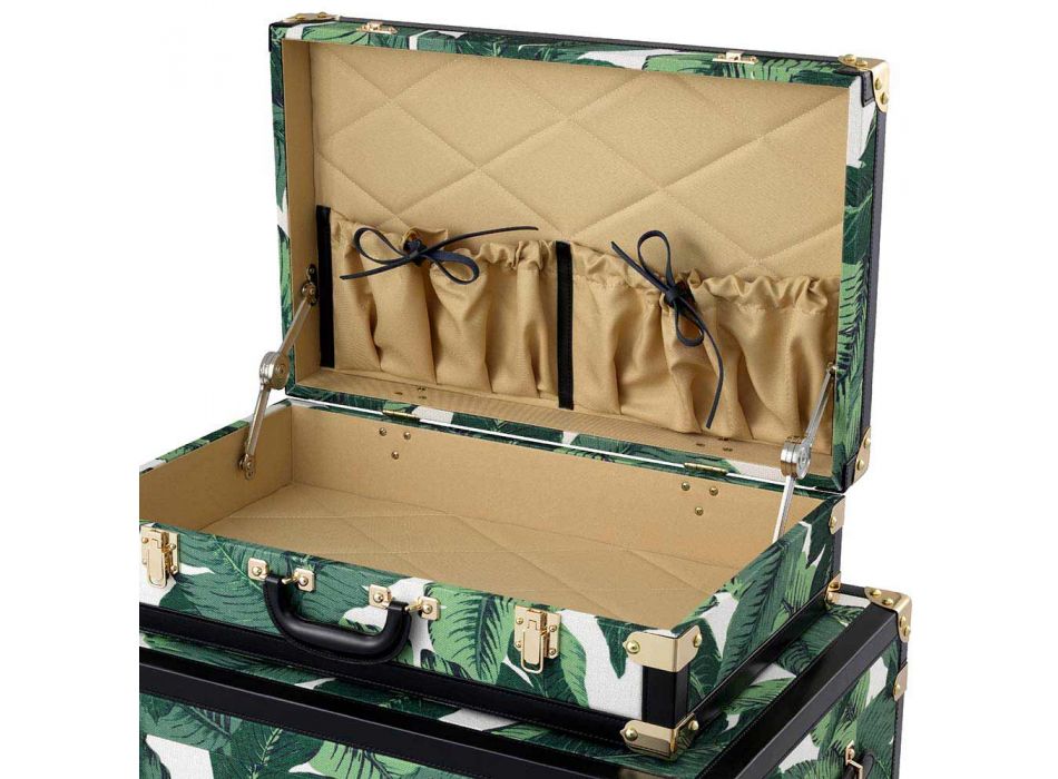 3 designerskie kufry z Mdf i tkaniny z czarnymi detalami imitującymi skórę - Amazonia Viadurini
