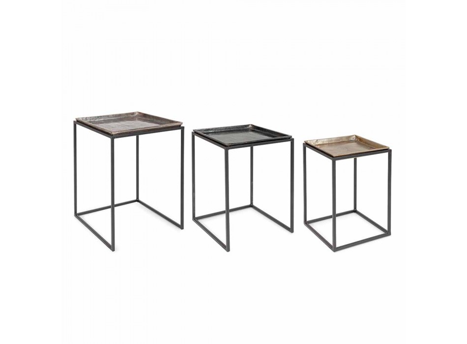 3 kwadratowe stoliki kawowe z aluminium i stali Homemotion - Quinzio