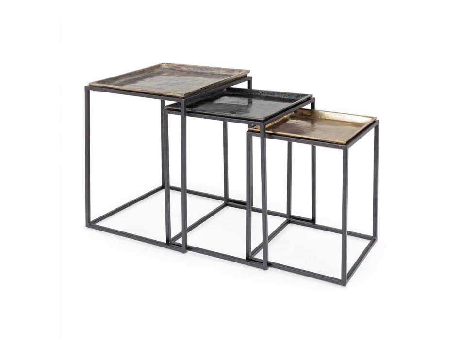 3 kwadratowe stoliki kawowe z aluminium i stali Homemotion - Quinzio Viadurini