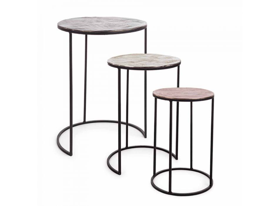 3 okrągłe stoliki kawowe z aluminium i stali Homemotion - Sempronio Viadurini