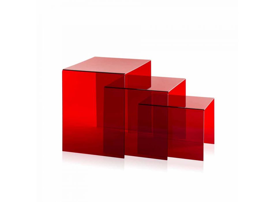 3 czerwone stoły Amalia do układania w stosy, nowoczesny design, wykonane we Włoszech